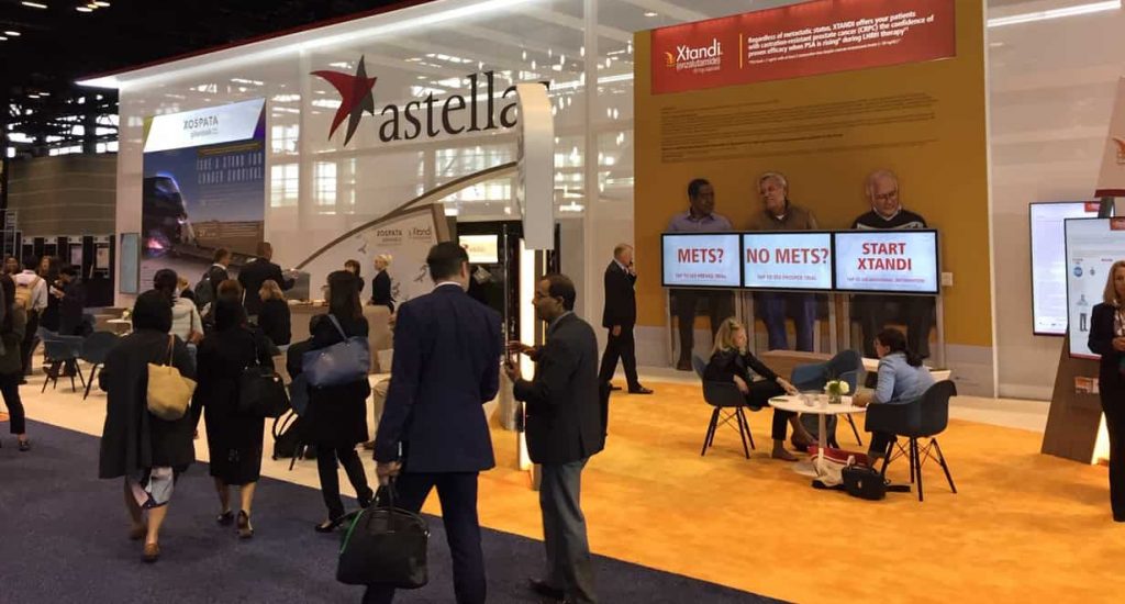 Astellas Pharma. Exhibition booth during the 2019 annual meeting of the American Society of Medical Oncology (ASCO).